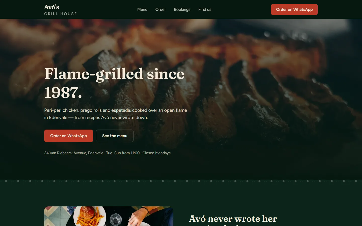 Avó's Grill House website built by Staz