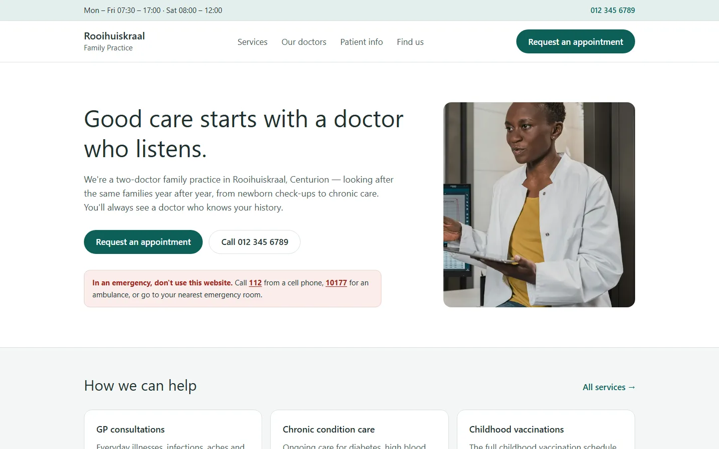 Rooihuiskraal Family Practice website