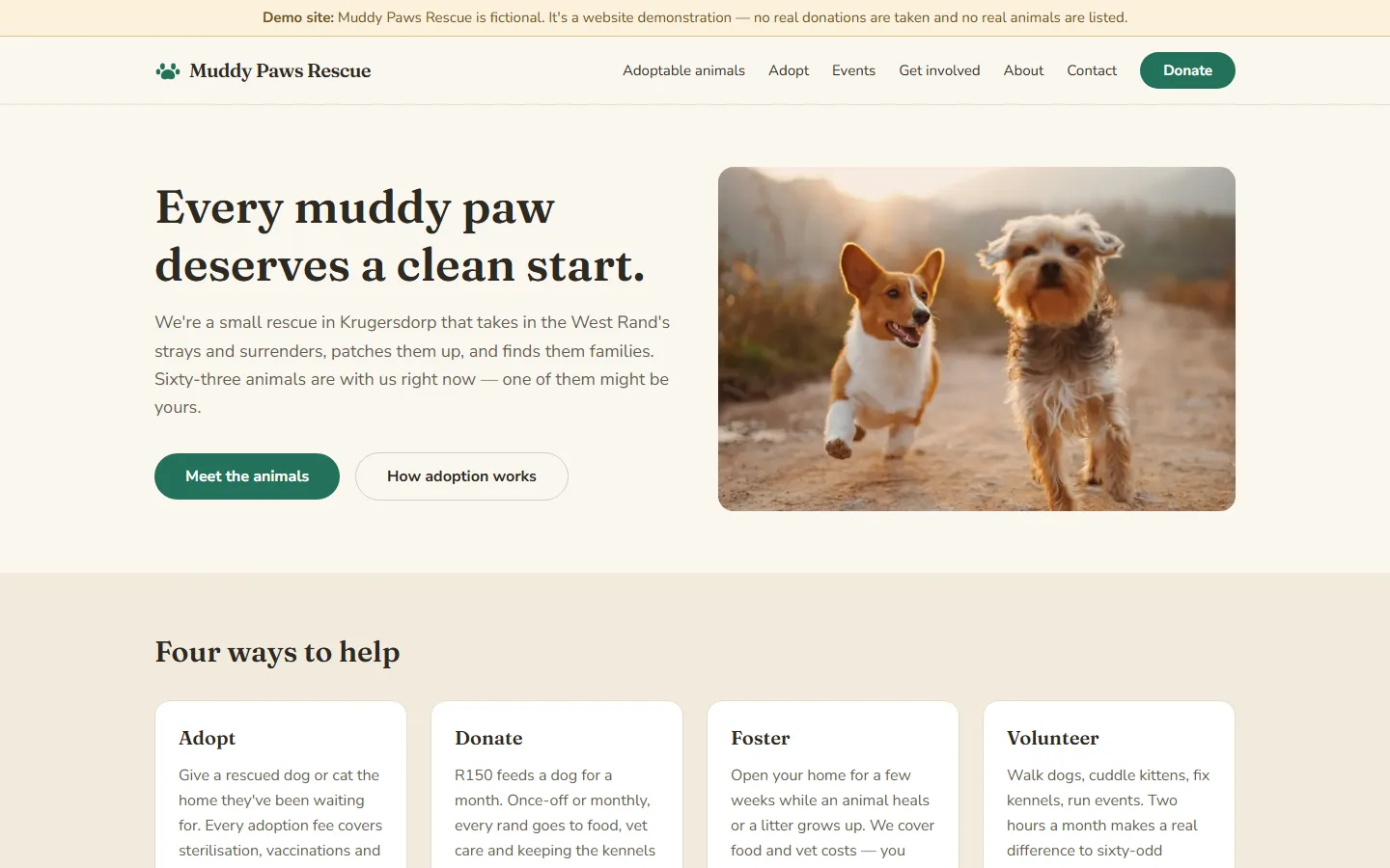 Muddy Paws Rescue website